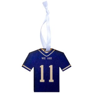 wood navy jersey ornament with We Are above #11